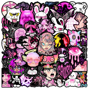 50PCS Pink Gothic Cool Girl Cartoon Graffiti Stickers DIY Phone Guitar