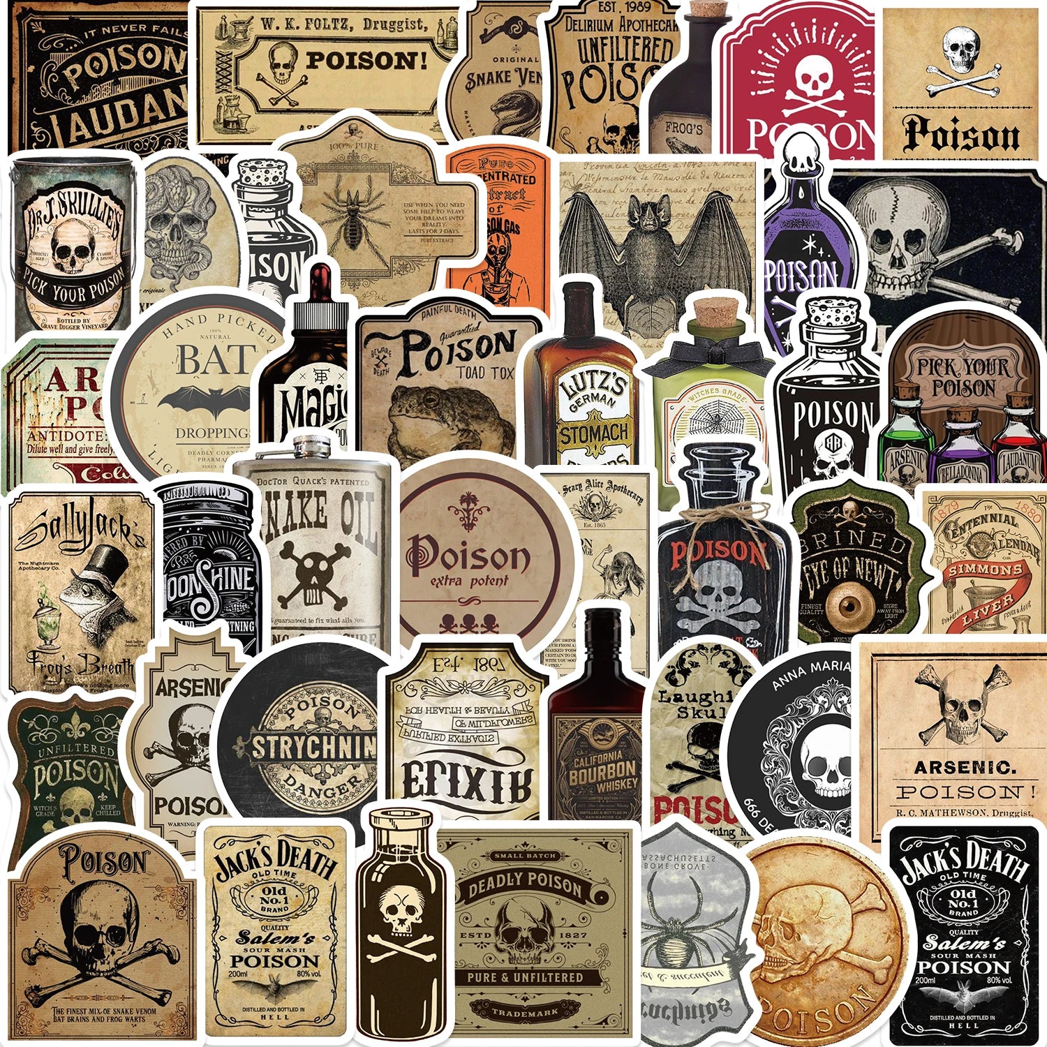 50pcs Halloween Retro Horror Gothic Witch Sticker, Graffiti Poster,