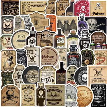 50pcs Halloween Retro Horror Gothic Witch Sticker, Graffiti Poster,