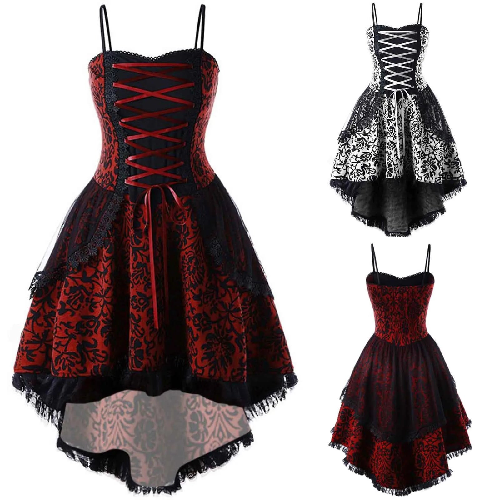 Gothic Lace Cami Dress For Women Vintage Lace Up Party  Sleeveless