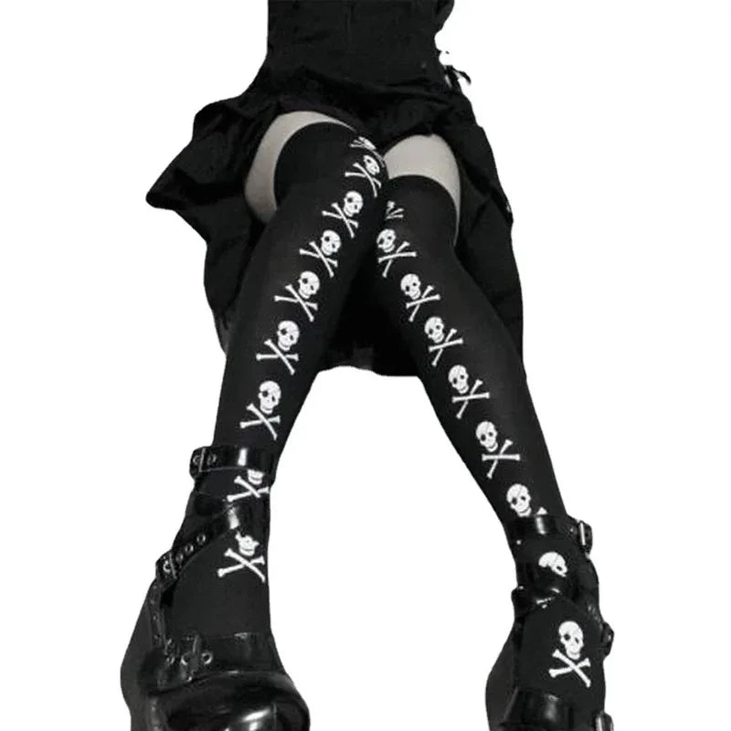 Skull Bat Gothic Dark Long Sexy Stockings Women spider Harajuku Emo