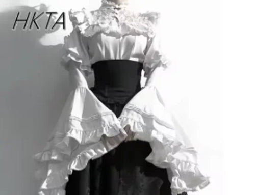 Gothic Shirt Y2k Top Lolita Girls Ruffle Umbrella Skirt High Waist