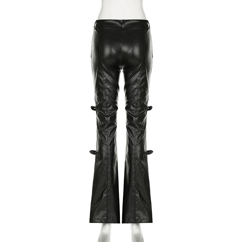 BIIKPIIK Sexy Lace Patchwork Leather Pants Gothic Belts Skinny PU