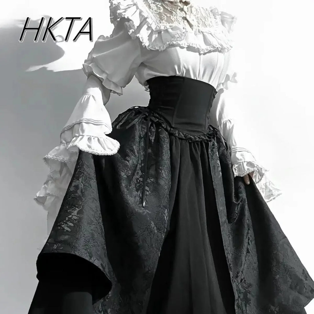 Gothic Shirt Y2k Top Lolita Girls Ruffle Umbrella Skirt High Waist