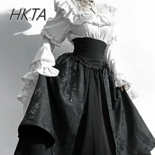 Gothic Shirt Y2k Top Lolita Girls Ruffle Umbrella Skirt High Waist