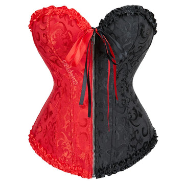 Corsets Bustiers Sexy Top Blouse with Zipper Red and Black Corset