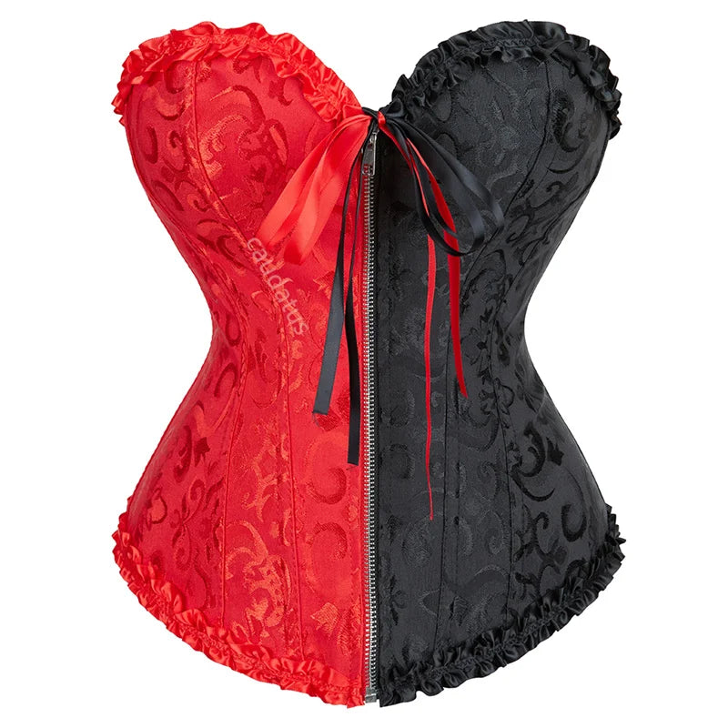 Corsets Bustiers Sexy Top Blouse with Zipper Red and Black Corset
