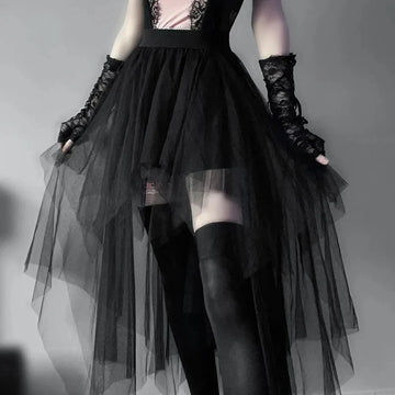 Casual Skirts Punk Sexy Net Yarn High-Waisted Irregular Skirt for