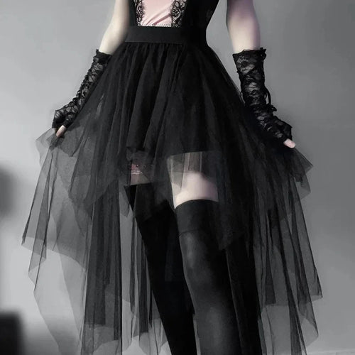 Casual Skirts Punk Sexy Net Yarn High-Waisted Irregular Skirt for