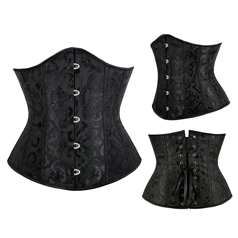 Women Gothic Sexy Satin Underbust Corset Bustier Waist Cincher