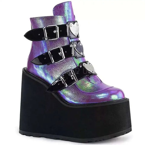 Gothic Ankle Boots for Women Motorcycle Boots Platform Wedge Super