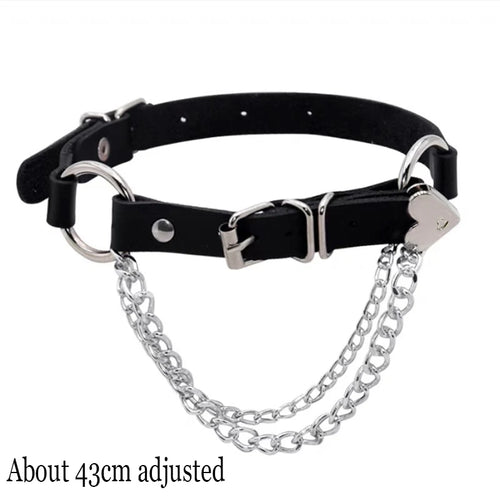 Woman Black Punk Choker Collar Necklace Sexy PU Leather Heart Lock Key