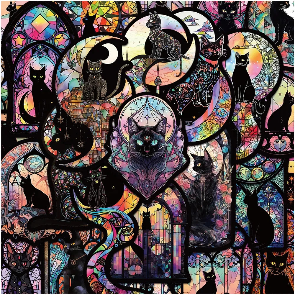 10/30/50pcs Dark Gothic Black Cat Cartoon Stickers Aesthetic Graffiti