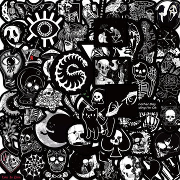 50Pcs Black White Gothic Graffiti Stickers Skull DIY Motorcycle Laptop