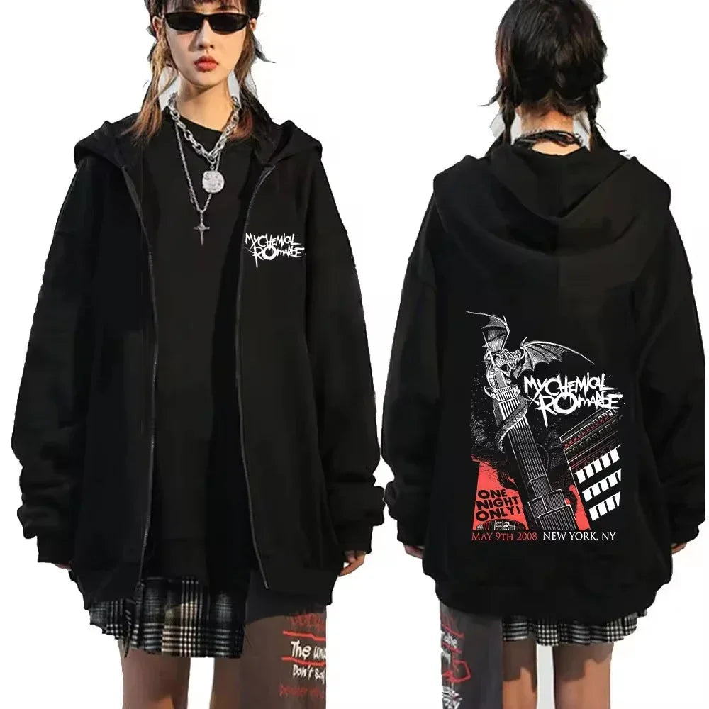 My Chemical Romance Letter Print Zip Up Jacket Hoodies Women Casual