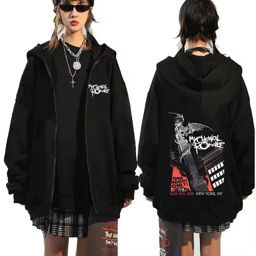 My Chemical Romance Letter Print Zip Up Jacket Hoodies Women Casual