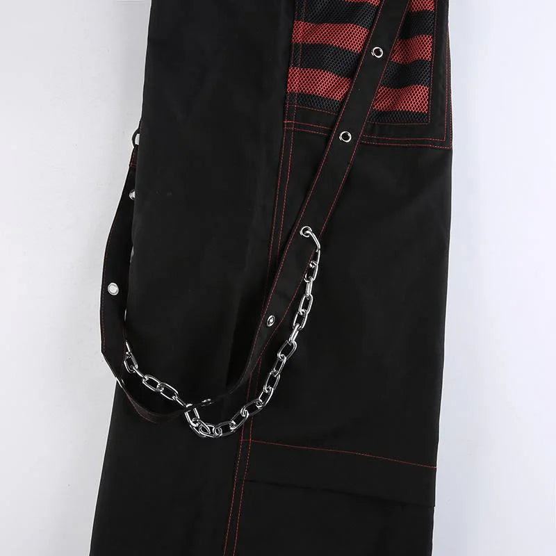 Black Unisex Goth Dark Y2k Punk Wide-Legged Grunge Cargo Pants Mall