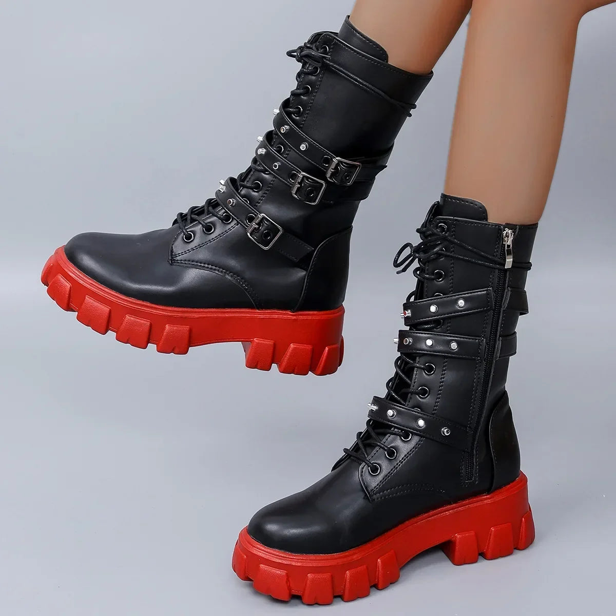 Luxury Brand Woman Boots  Winter New Pu Leather Platform Fashion Lace