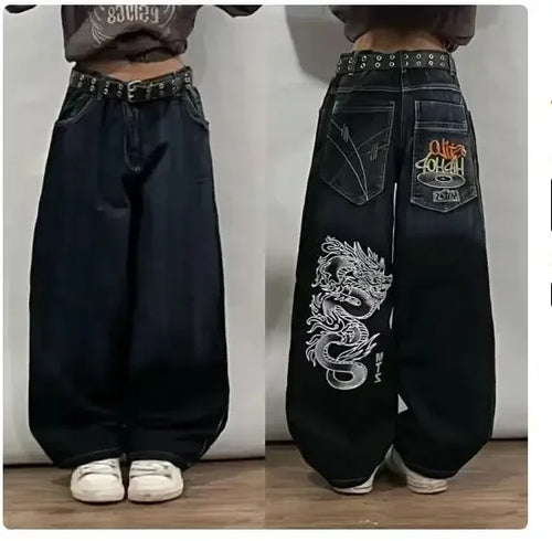 2024 New American Harajuku Retro Straight High Waist Y2K Street Style