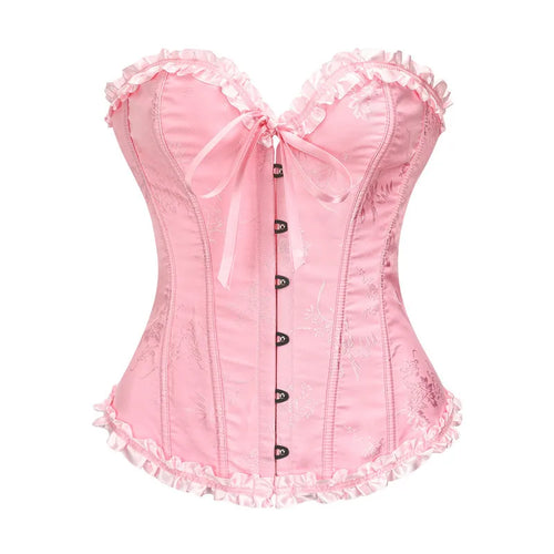 Yellow Jacquard Ruffled Trim Boned Sexy Overbust Push Up Bustier Top