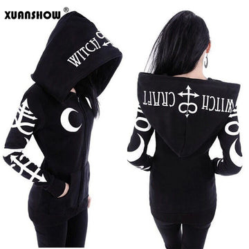 XUANSHOW Women Hoodies Sweatshirts Gothic Punk Moon Letters Print