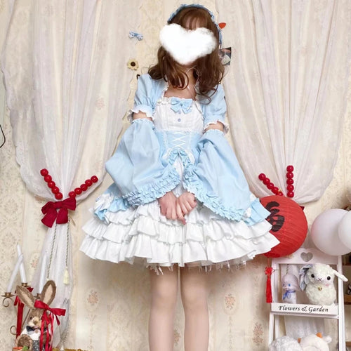 Victorian Vintage Lolita Dress Women Gothic Y2k Puff Short Sleeve