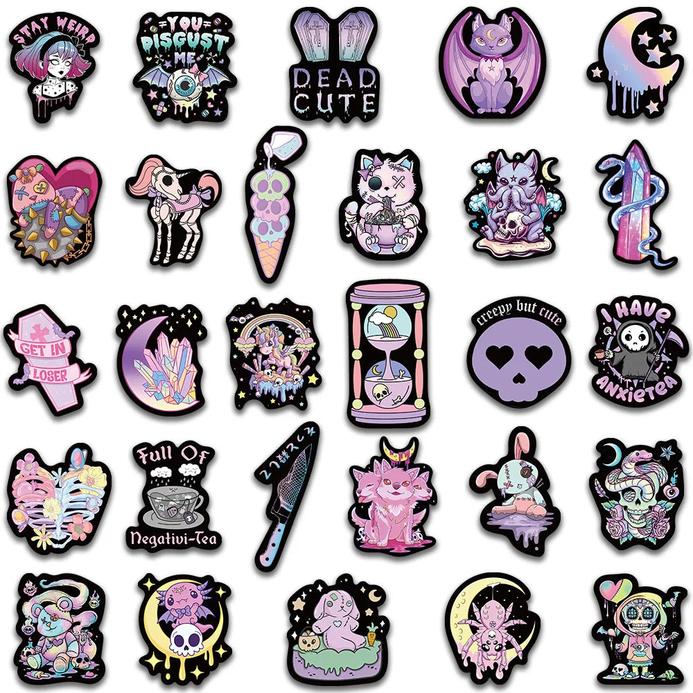 56pcs Creepy Cute Darkness Gothic Cartoon Skulls Stickers For Laptop
