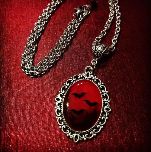 Gothic Blood Red Quartz Charm Necklace Oval Pendant Necklace For Women