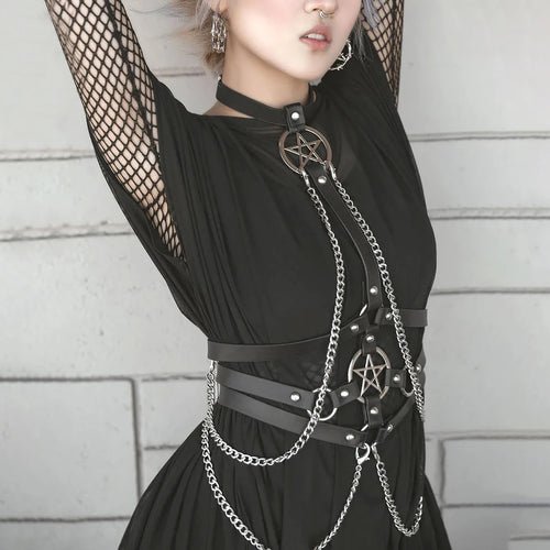 Women Sexy Body Chest Chain Jewelry Pu Leather Waist Belt Belly Chains