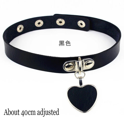 Woman Black Punk Choker Collar Necklace Sexy PU Leather Heart Lock Key
