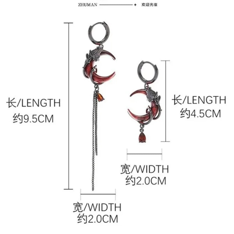Gothic Style Asymmetry Red Moon Rose Earrings For Women Style