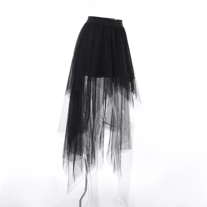 Casual Skirts Punk Sexy Net Yarn High-Waisted Irregular Skirt for