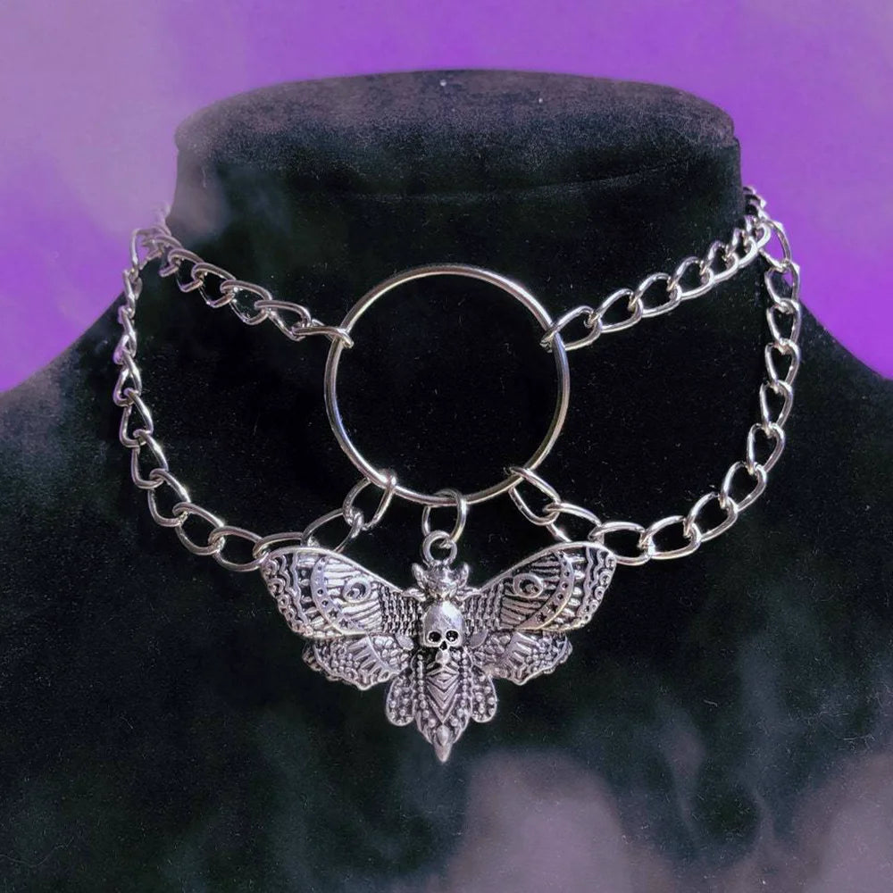 Gothic Choker for Women Men Silver Vintage Skull Pendant Necklace