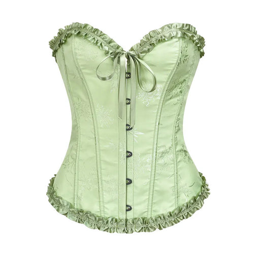 Yellow Jacquard Ruffled Trim Boned Sexy Overbust Push Up Bustier Top