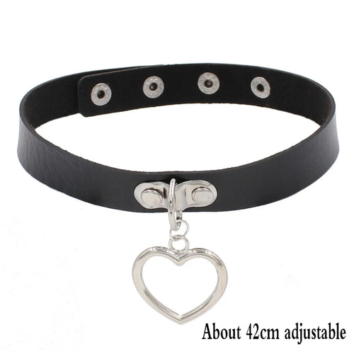 Woman Black Punk Choker Collar Necklace Sexy PU Leather Heart Lock Key