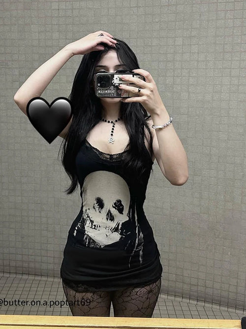 AltGoth Cyber Punk Gothic Dress Women Streetwear Harajuku Skull