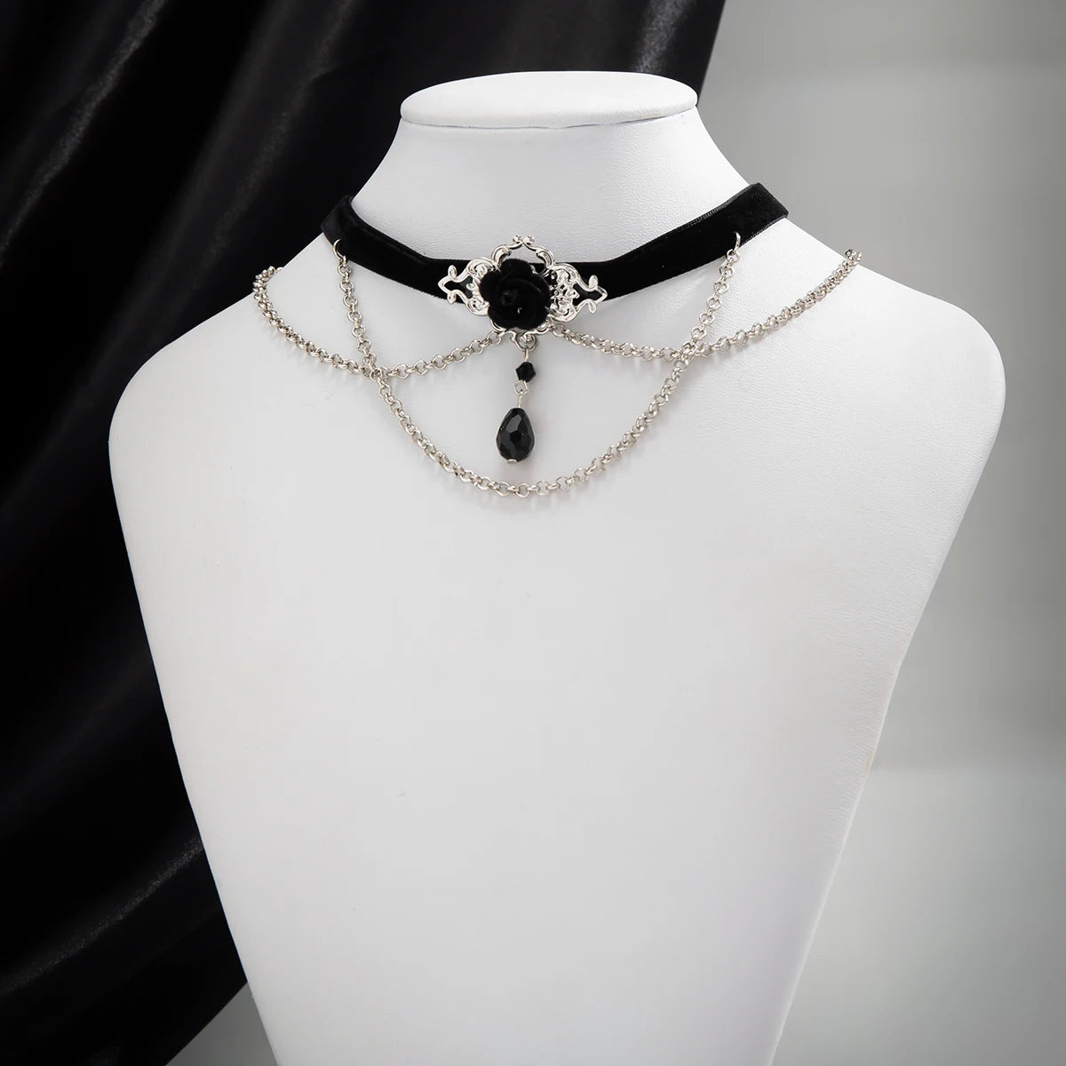 PuRui Punk Black Cotton Rope Choker for Women Link Chain Tassel