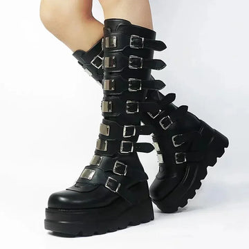 Long Boots Women Gothic Shoes Platform Knee High Boots Punk Black Sexy