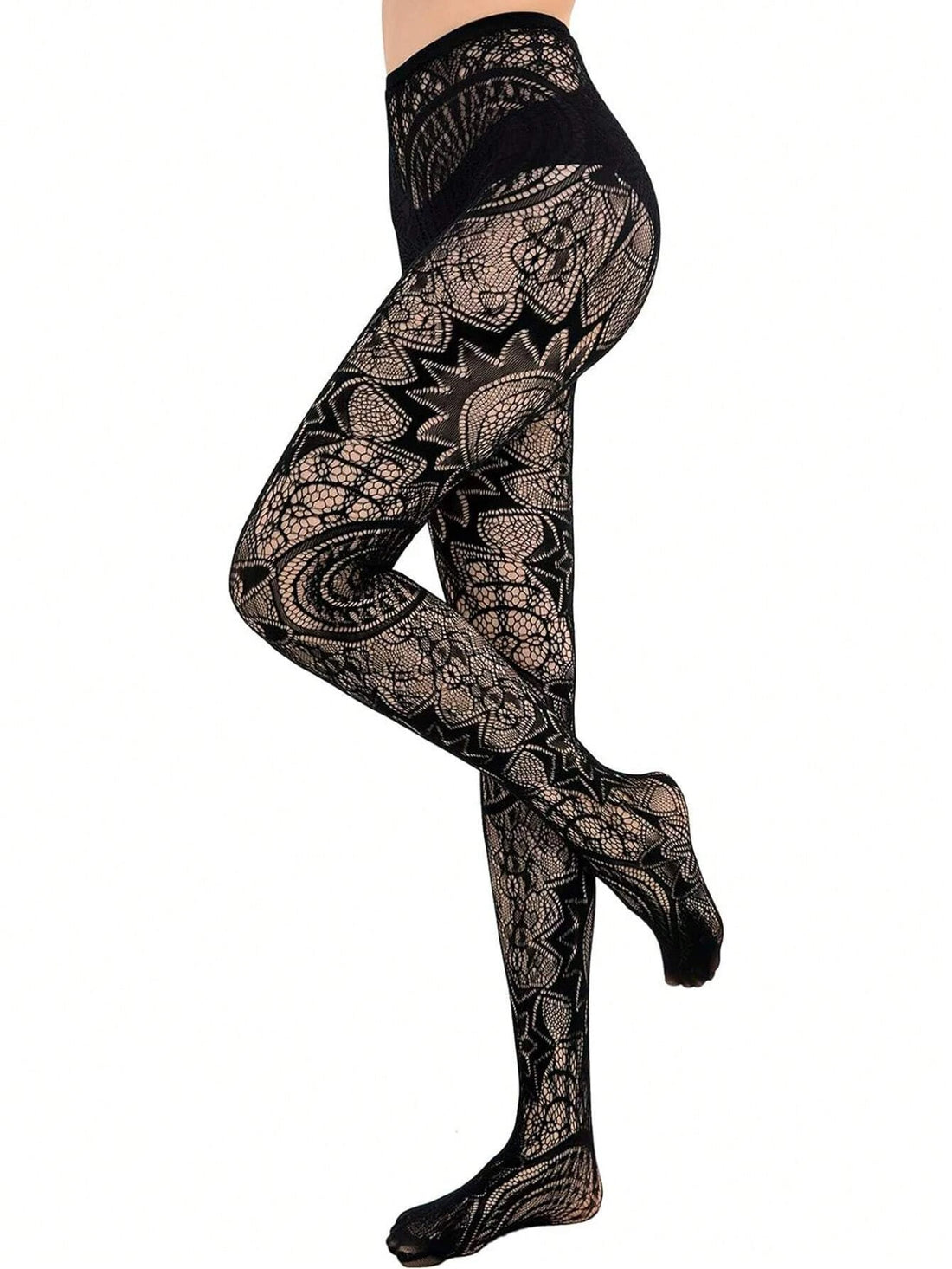 Black Sexy Girls Fishnet Stockings Lace Stockings Jacquard Lace Hollow