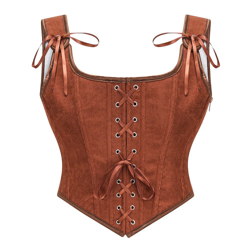 Brown Front Lace Up Zipper Vintage Gothic Women Corset Tank Top Sexy