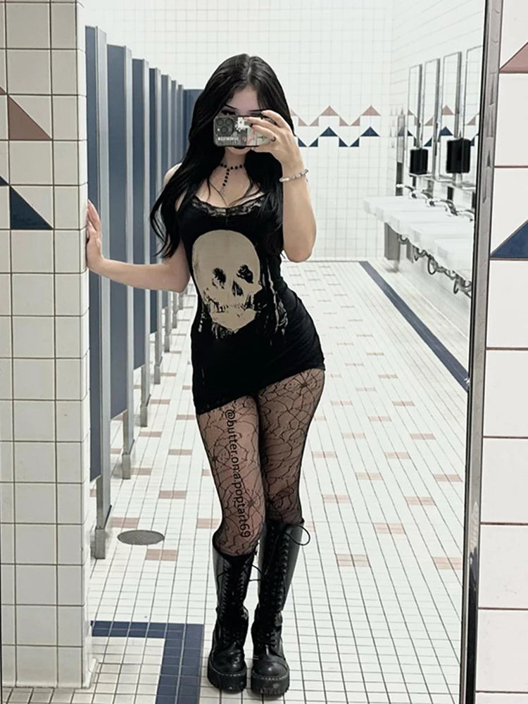 AltGoth Cyber Punk Gothic Dress Women Streetwear Harajuku Skull