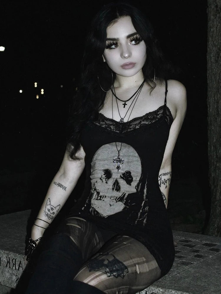 AltGoth Cyber Punk Gothic Dress Women Streetwear Harajuku Skull