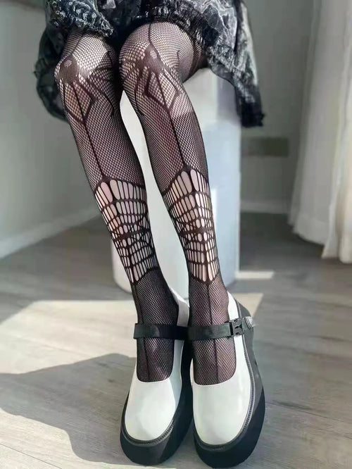 Skull Fishnet Stocking Women's Hollow Garter Bat Gothic Dark Mesh