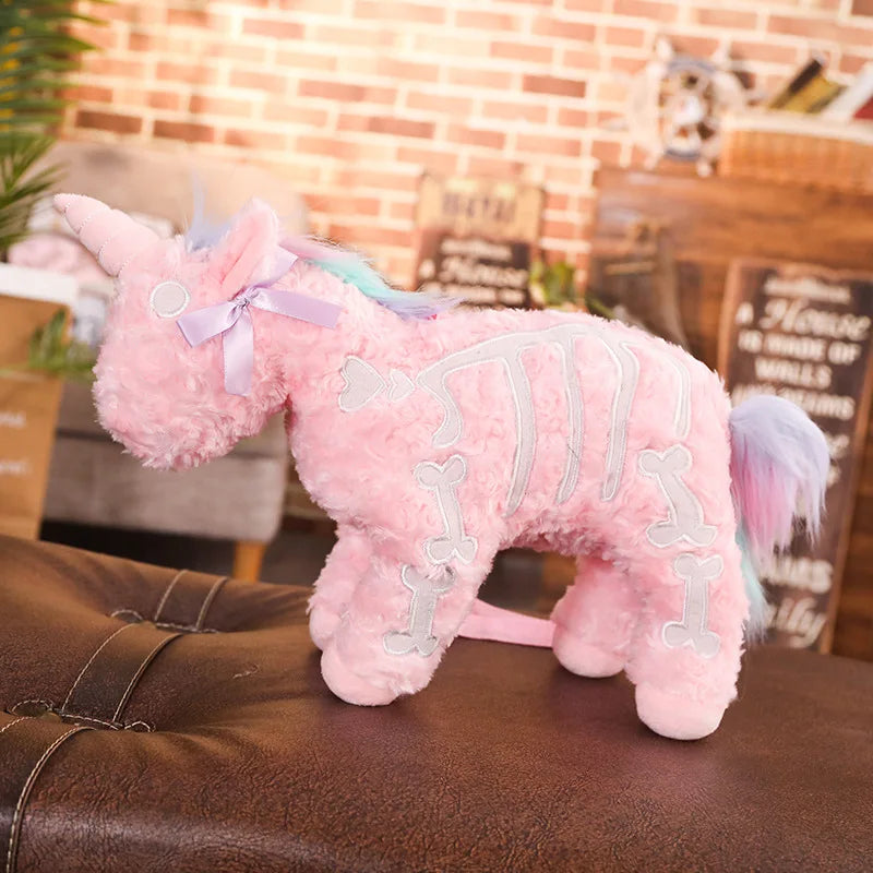 40CM Cute Unicorn Backpack Gothic Rock Plush Flying Horse Skeleton