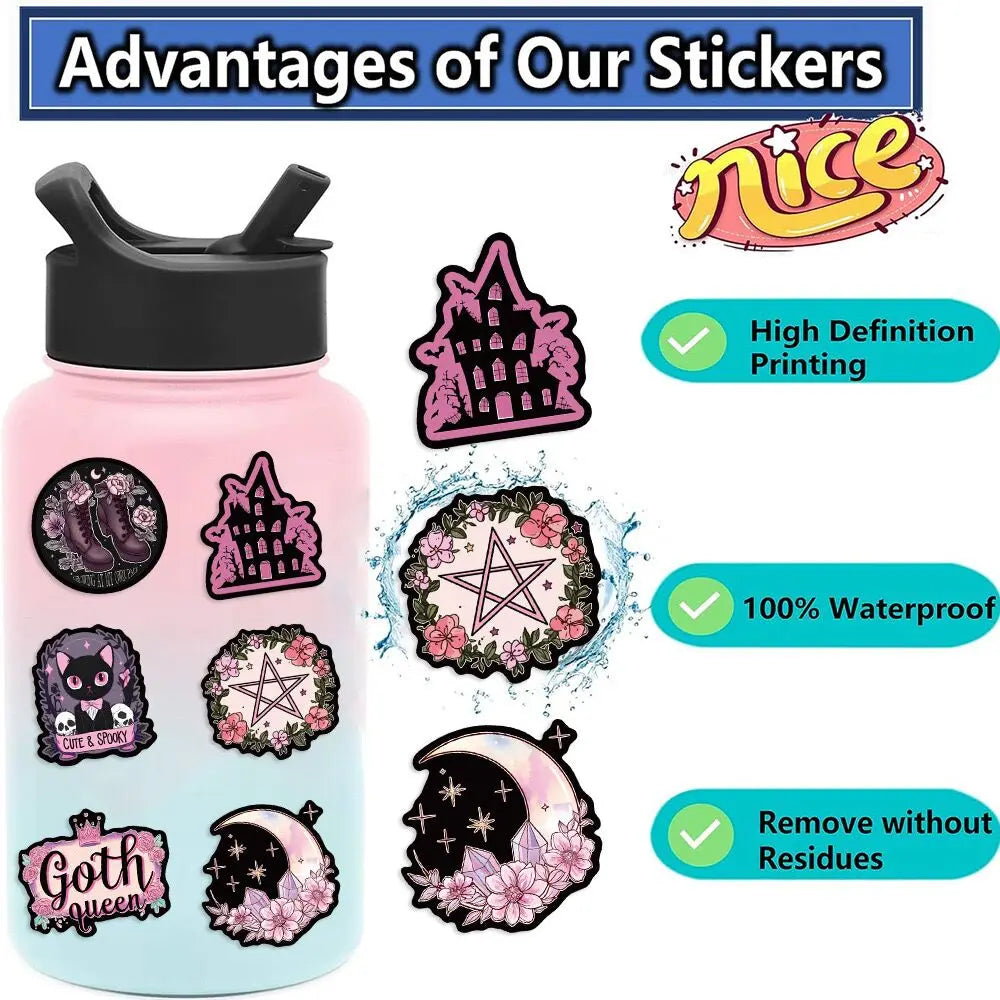 10/50pcs Dark Pink Gothic Magic Horror Skull Stickers Aesthetic Goth
