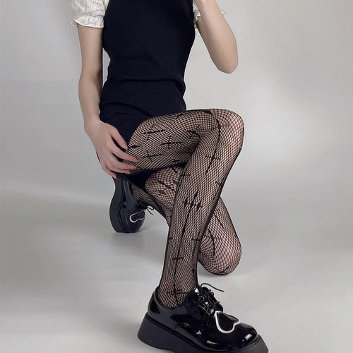 Skull Fishnet Stocking Women's Hollow Garter Bat Gothic Dark Mesh