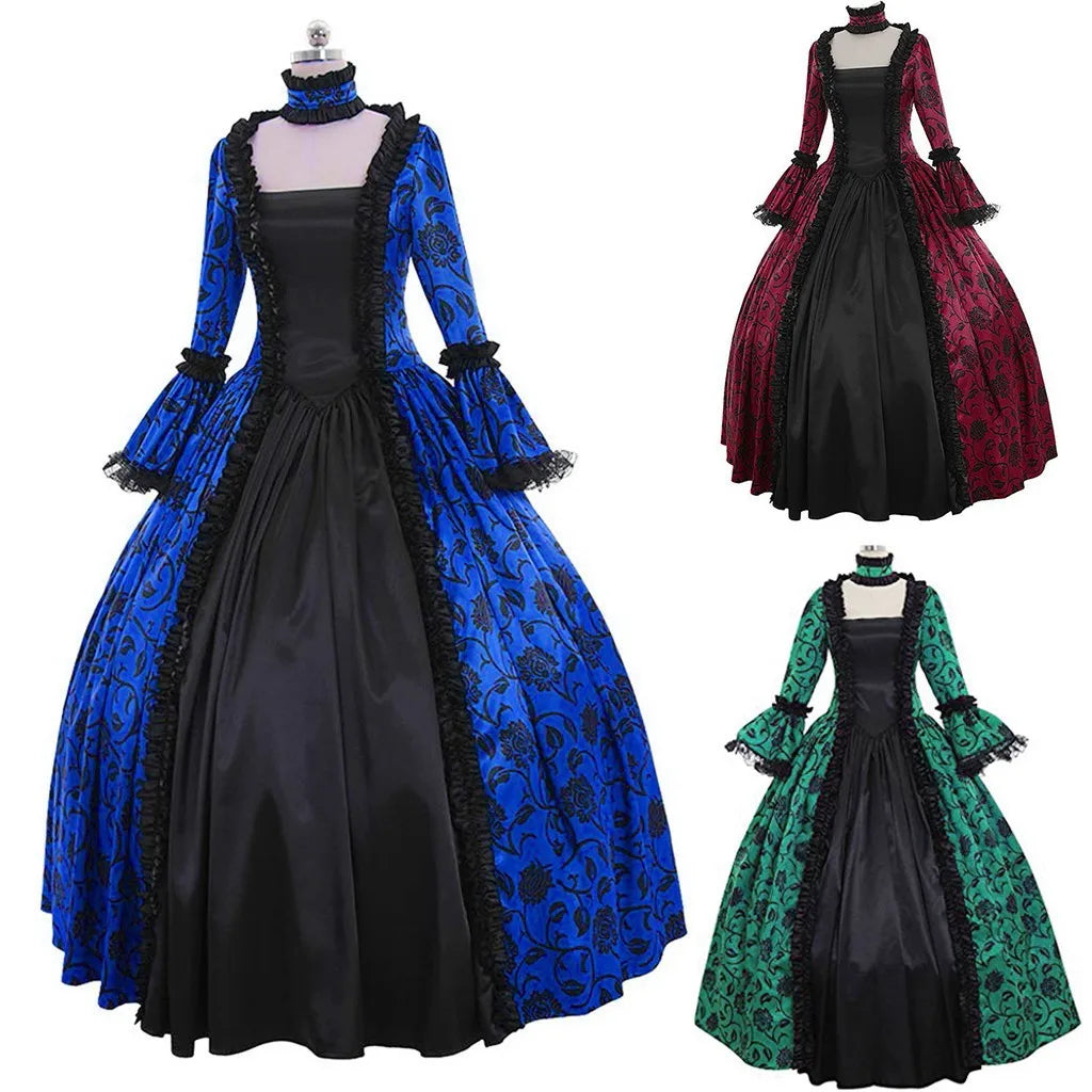 New Women's Retro Long Sleeve Dress Medieval Victorian Court Lace