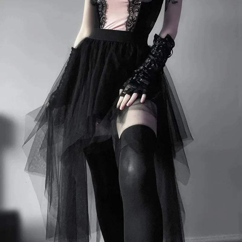 Casual Skirts Punk Sexy Net Yarn High-Waisted Irregular Skirt for