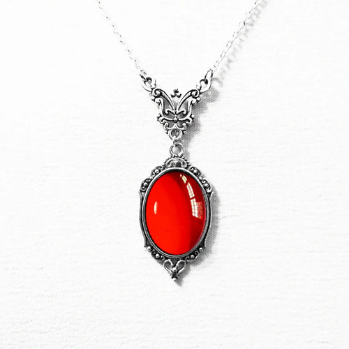 Gothic Blood Red Quartz Charm Necklace Oval Pendant Necklace For Women