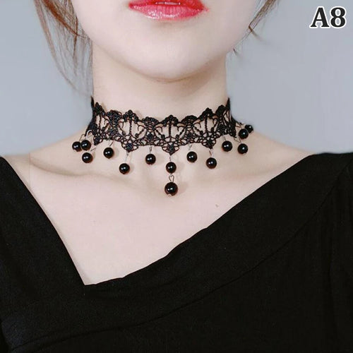 New Sexy Gothic Chokers Crystal Black Lace Neck Choker Necklace